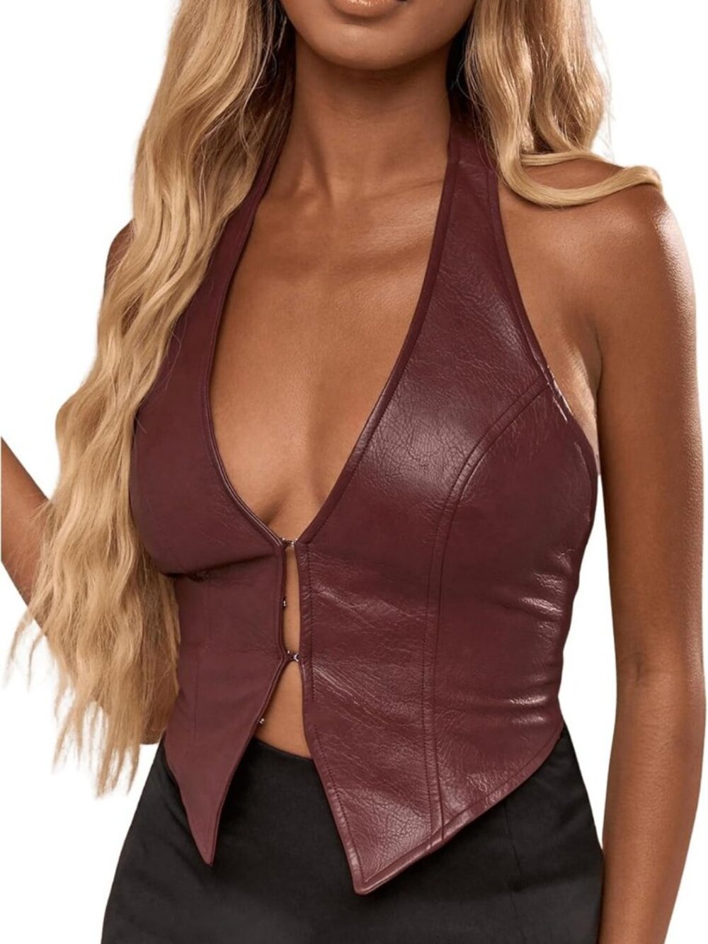 Chic Women's PU Leather Halter Tank Top - Trendy Summer Fashion Essential
